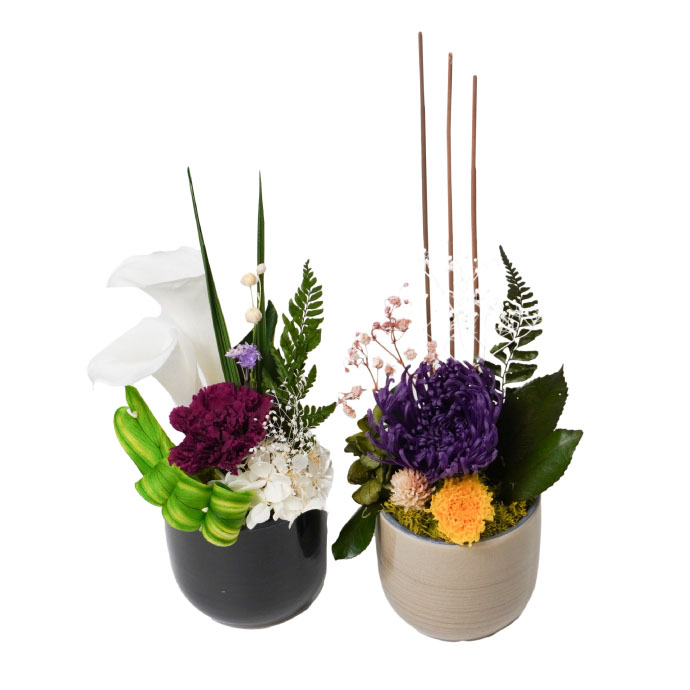 プリザーブドフラワー 花器付き 華和み 白紫紺/京紫